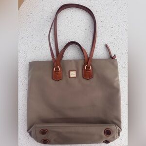 Dooney & Burke Nylon Tote Bag with zip top; Khaki color.